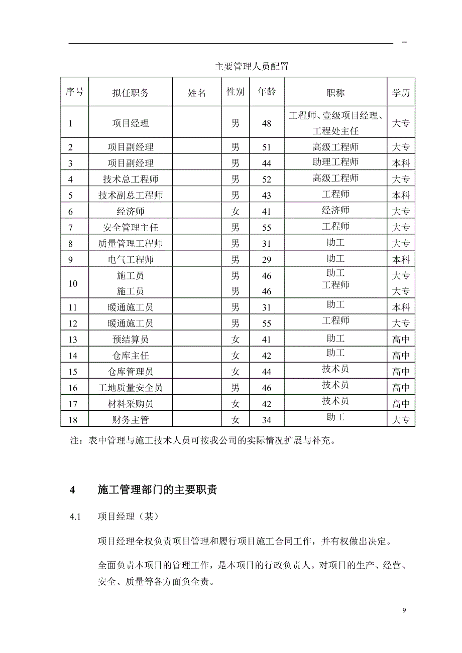 新《施工组织方案范文》3第三章 施工管理目标及施工现场组织机构_第4页