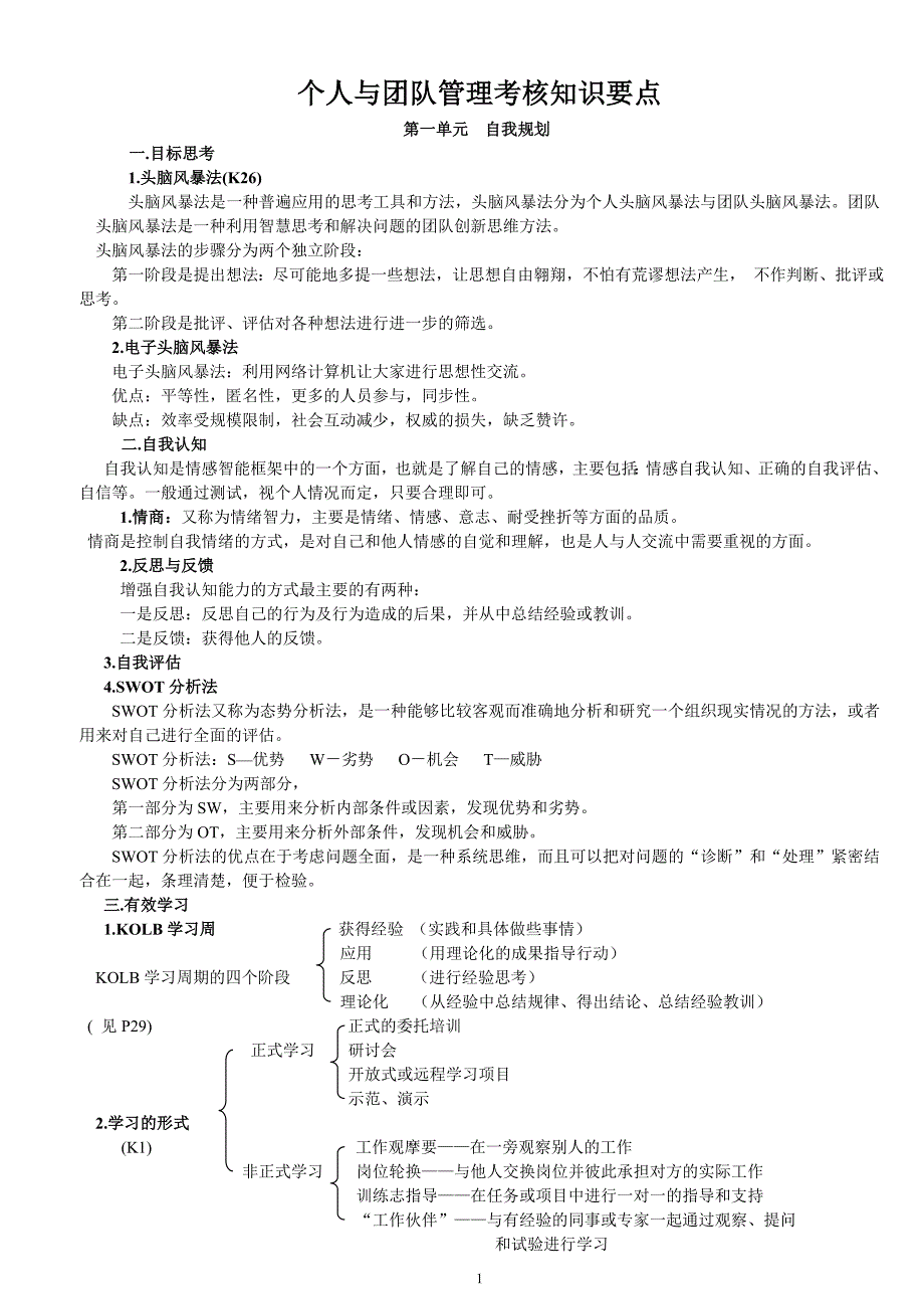 个人与团队管理考核知识要点_第1页