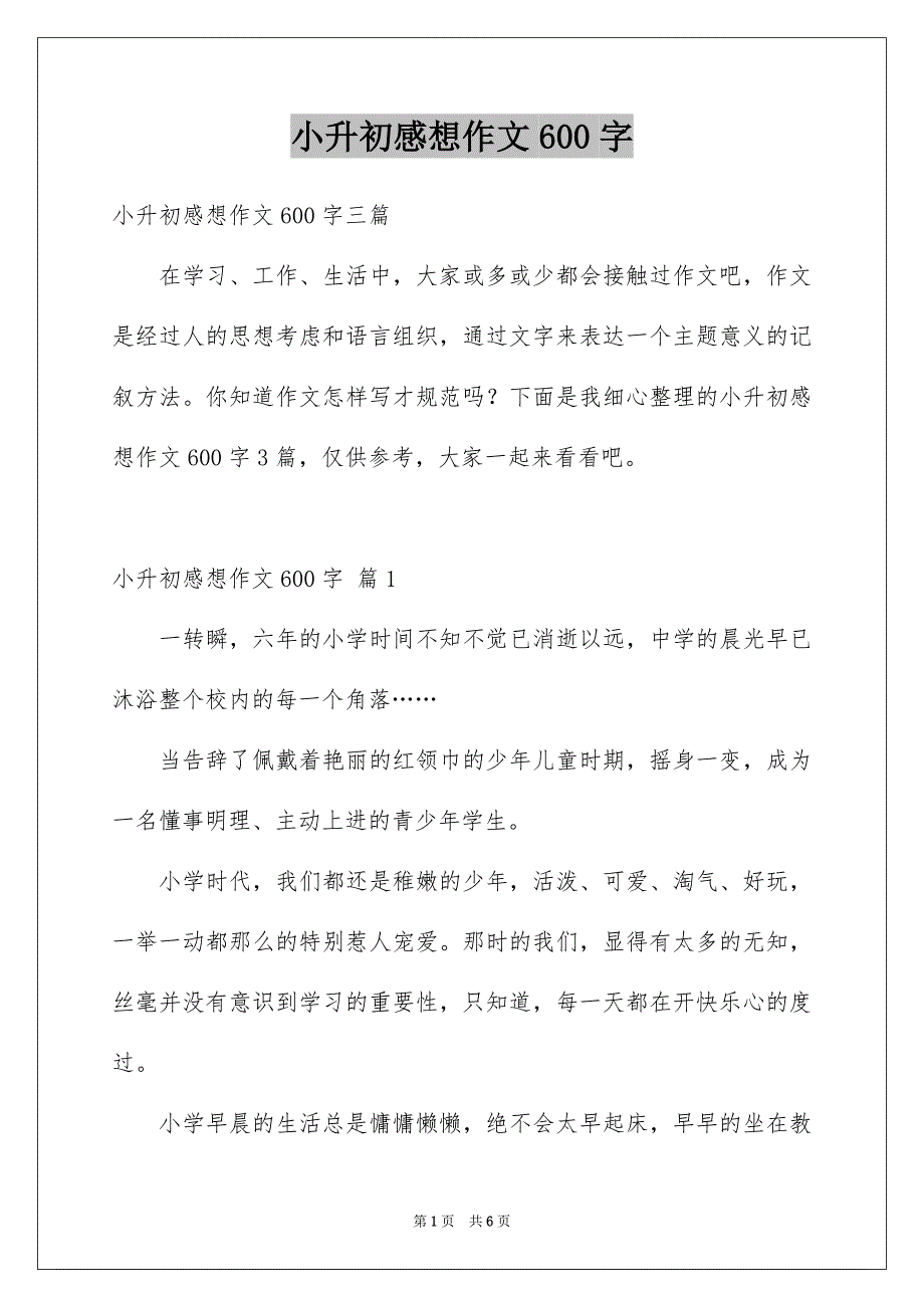 小升初感想作文600字_第1页