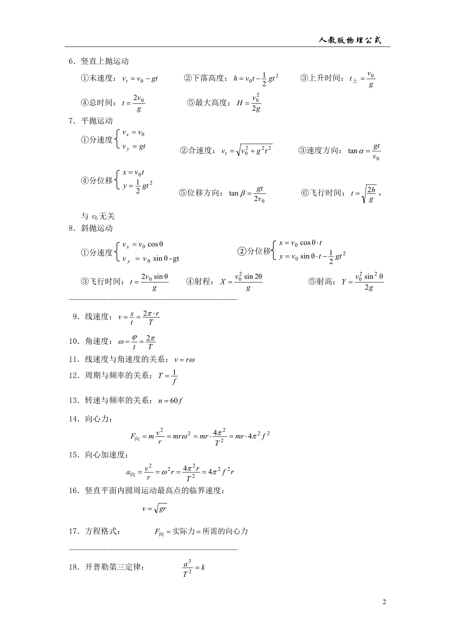 人教版高中物理必修一必修二公式_第2页