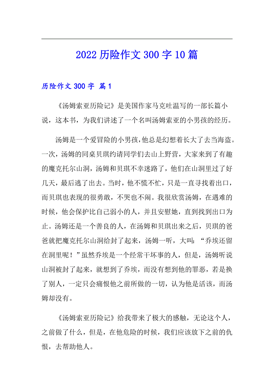 2022历险作文300字10篇_第1页