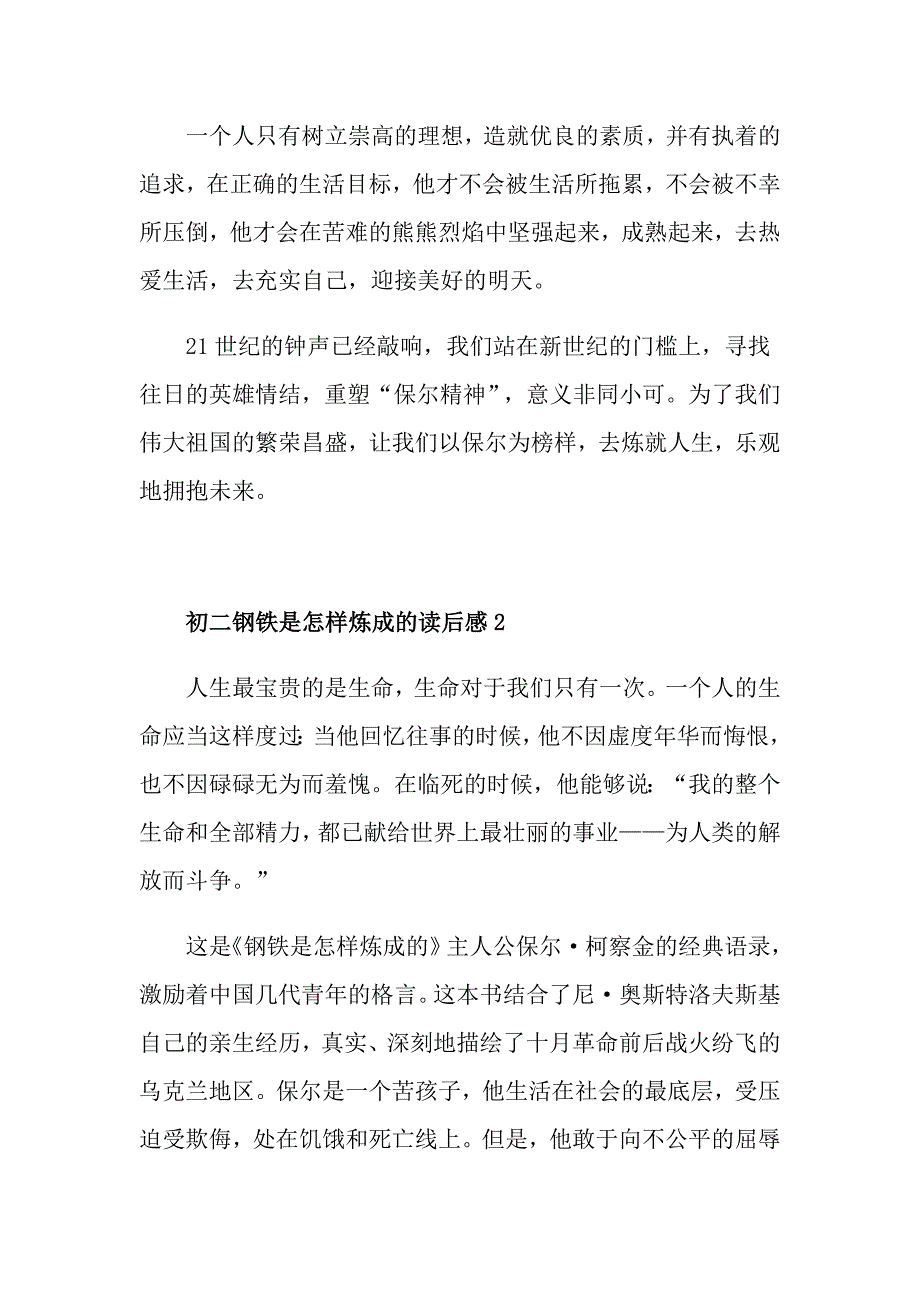 初二钢铁是怎样炼成的读后感_第4页