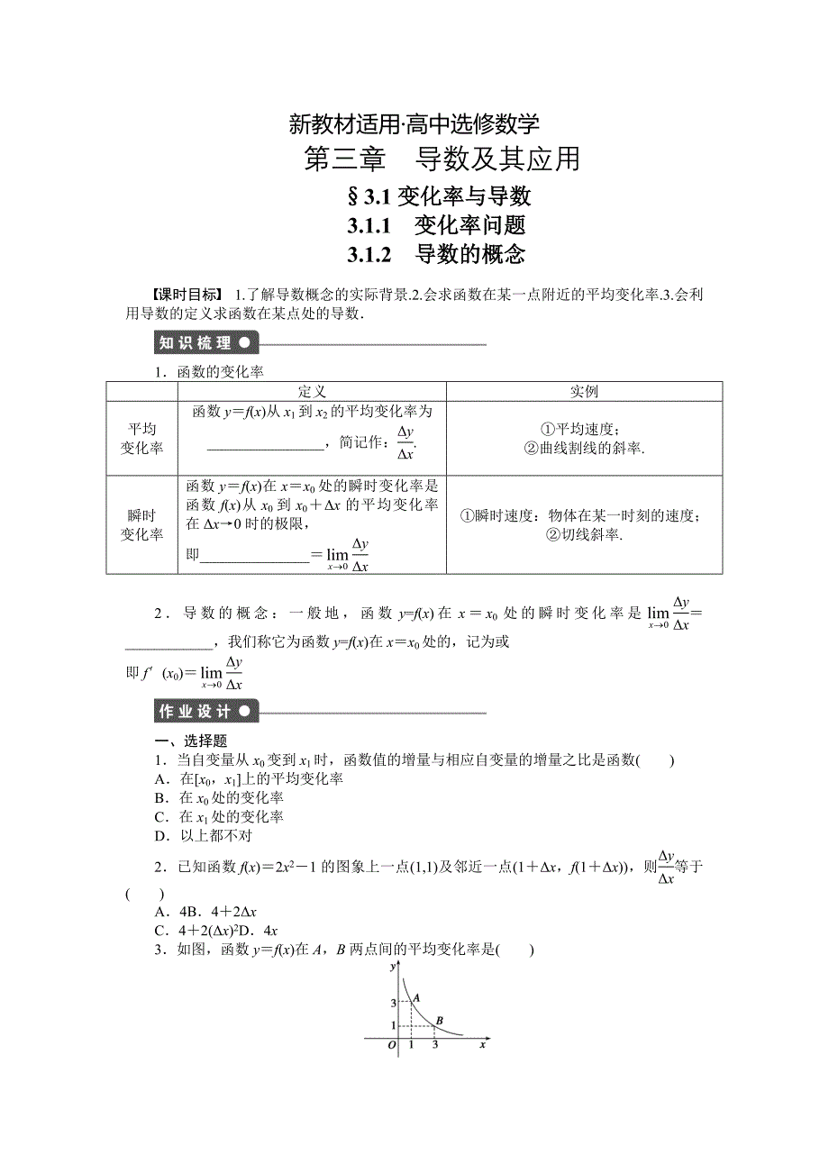 【最新教材】高中数学人教A版选修11课时作业：第3章 导数及其应用3.1.1 3.1.2_第1页