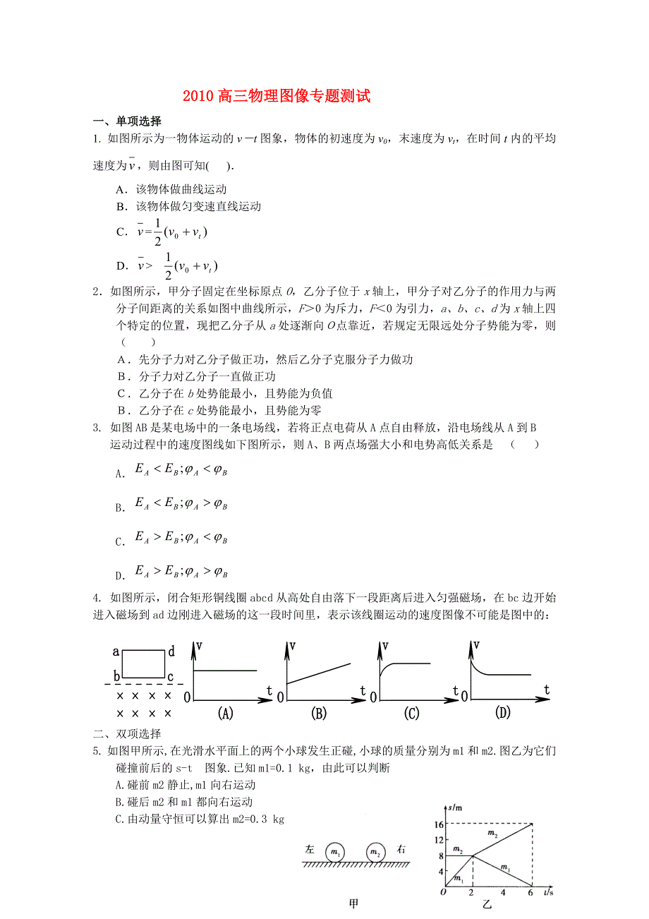 高三物理 图像专题测试 粤教版.doc_第1页