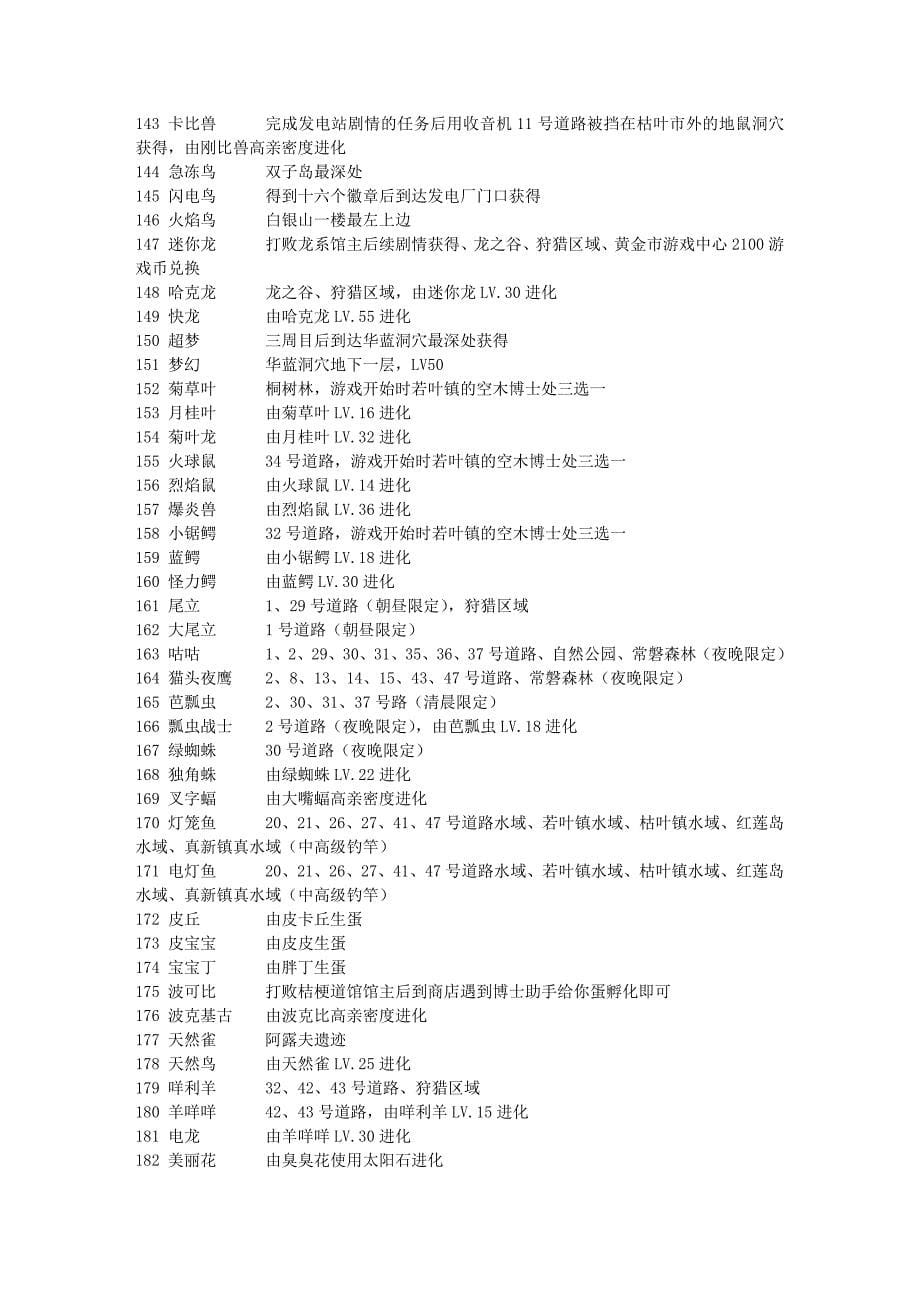 口袋妖怪_灵魂之银(魂银) 493全精灵捕获列表_第5页