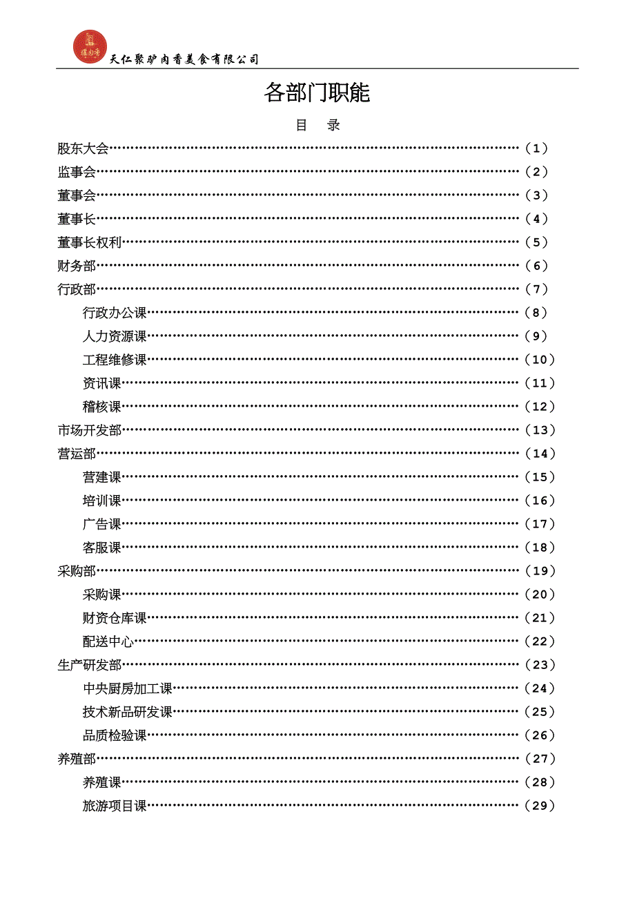 餐饮企业各部门职能.docx_第1页