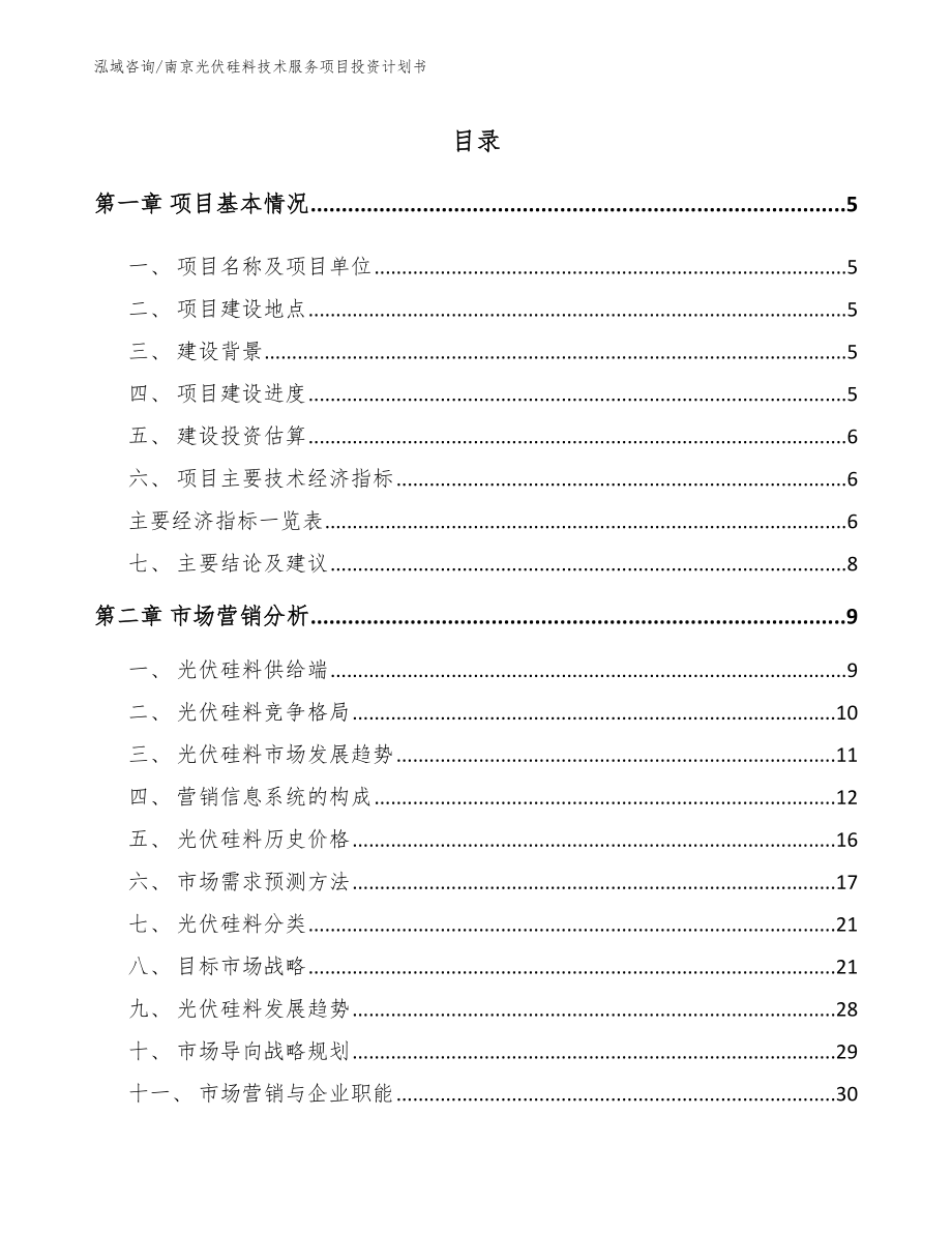 南京光伏硅料技术服务项目投资计划书_范文模板