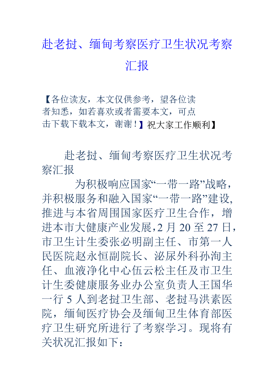 赴老挝缅甸考察医疗卫生情况考察报告_第1页