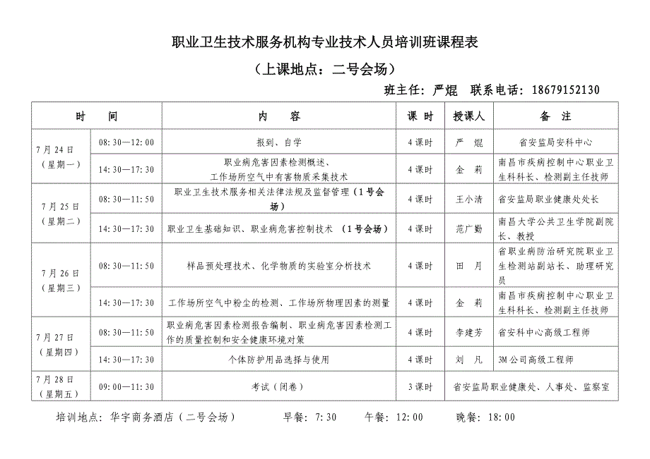 职业卫生技术服务机构专业技术人员培训班课程表.doc_第1页