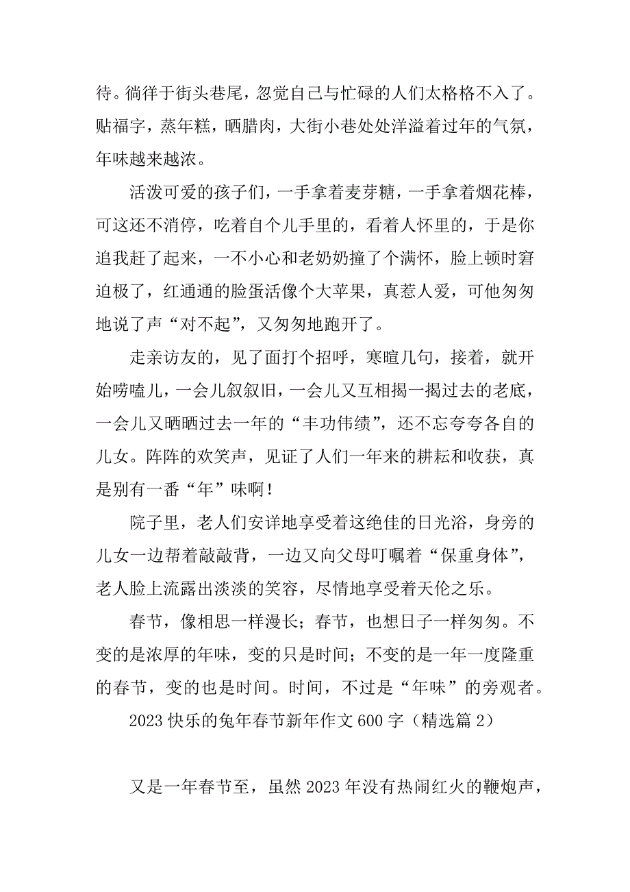 2023年快乐的兔年春节新年作文600字_第2页