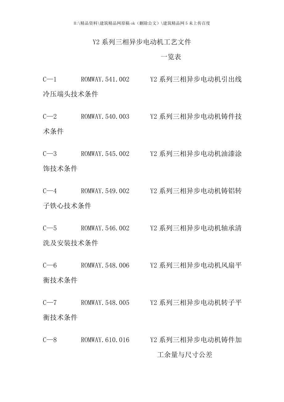 系列三相异步电动机工艺文件一览表.doc_第1页