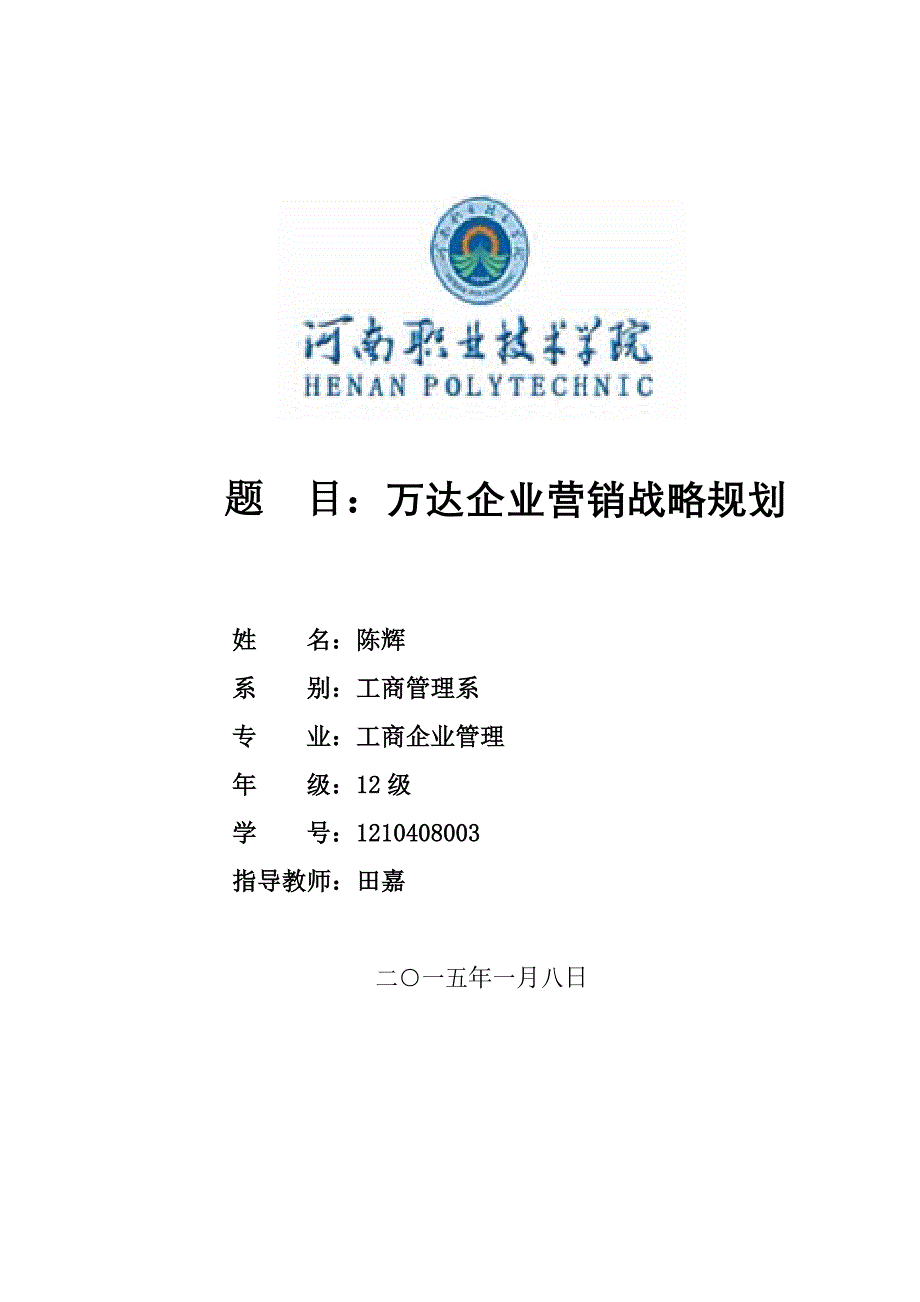 2785011102万达企业营销战略规划_第1页