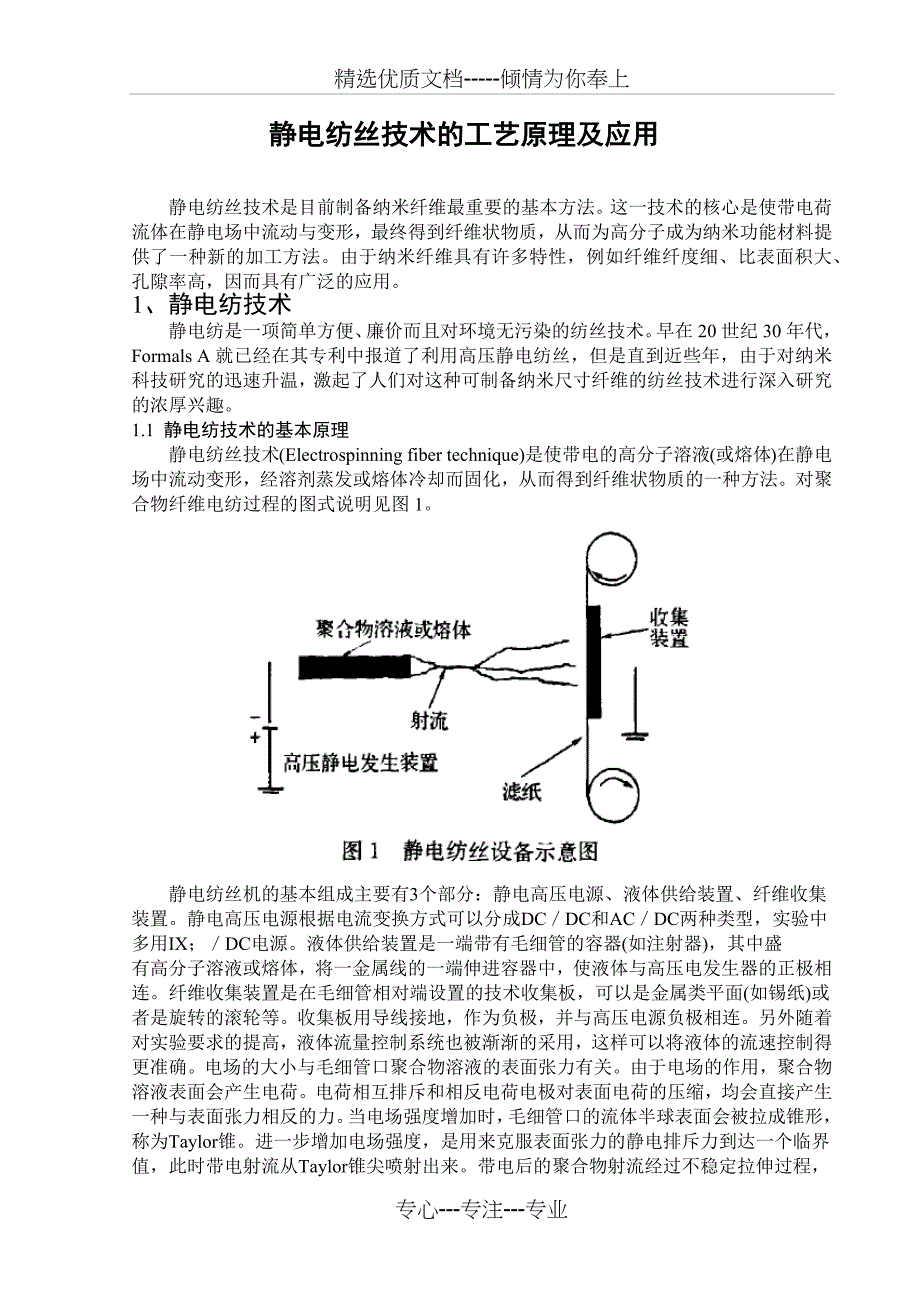 静电纺丝技术的工艺原理及应用_第1页