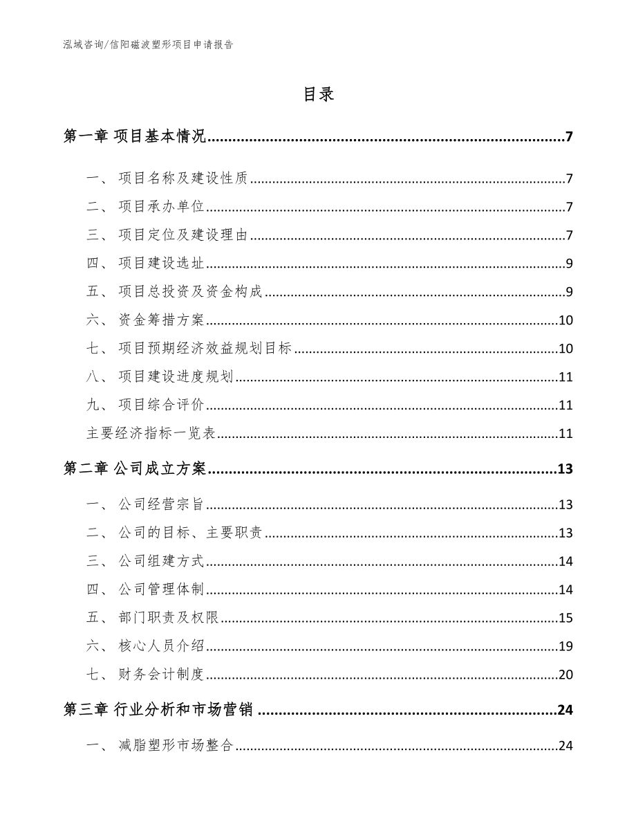 信阳磁波塑形项目申请报告_范文参考_第1页