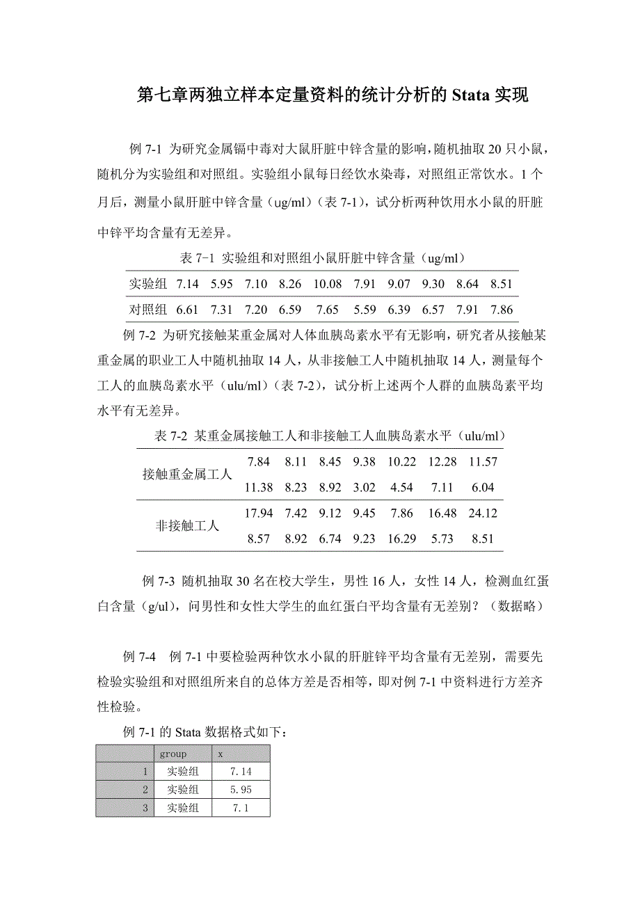 第七章两独立样本定量资料的统计分析的Stata实现_第1页