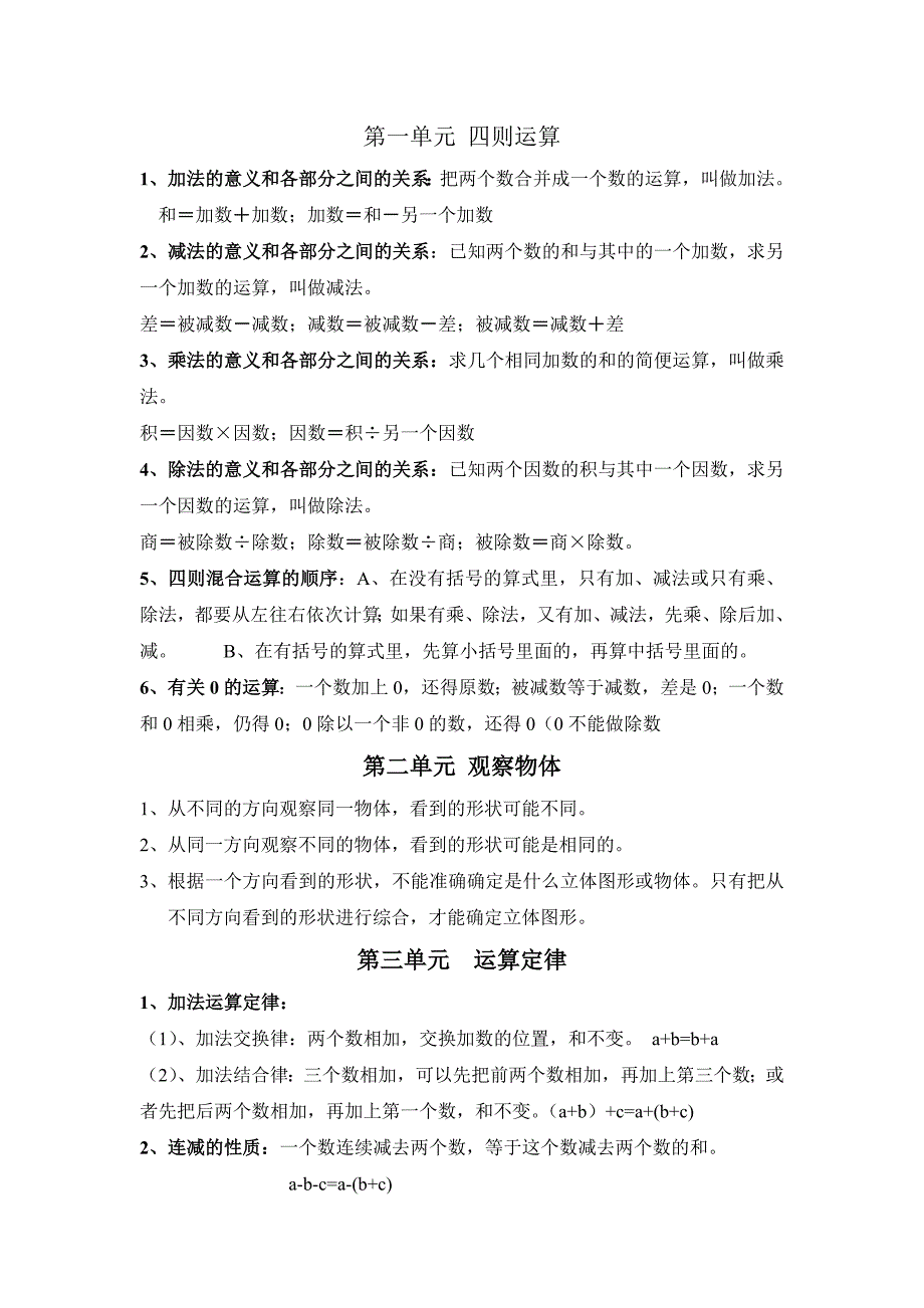 四年级下册数学知识点整理_第1页