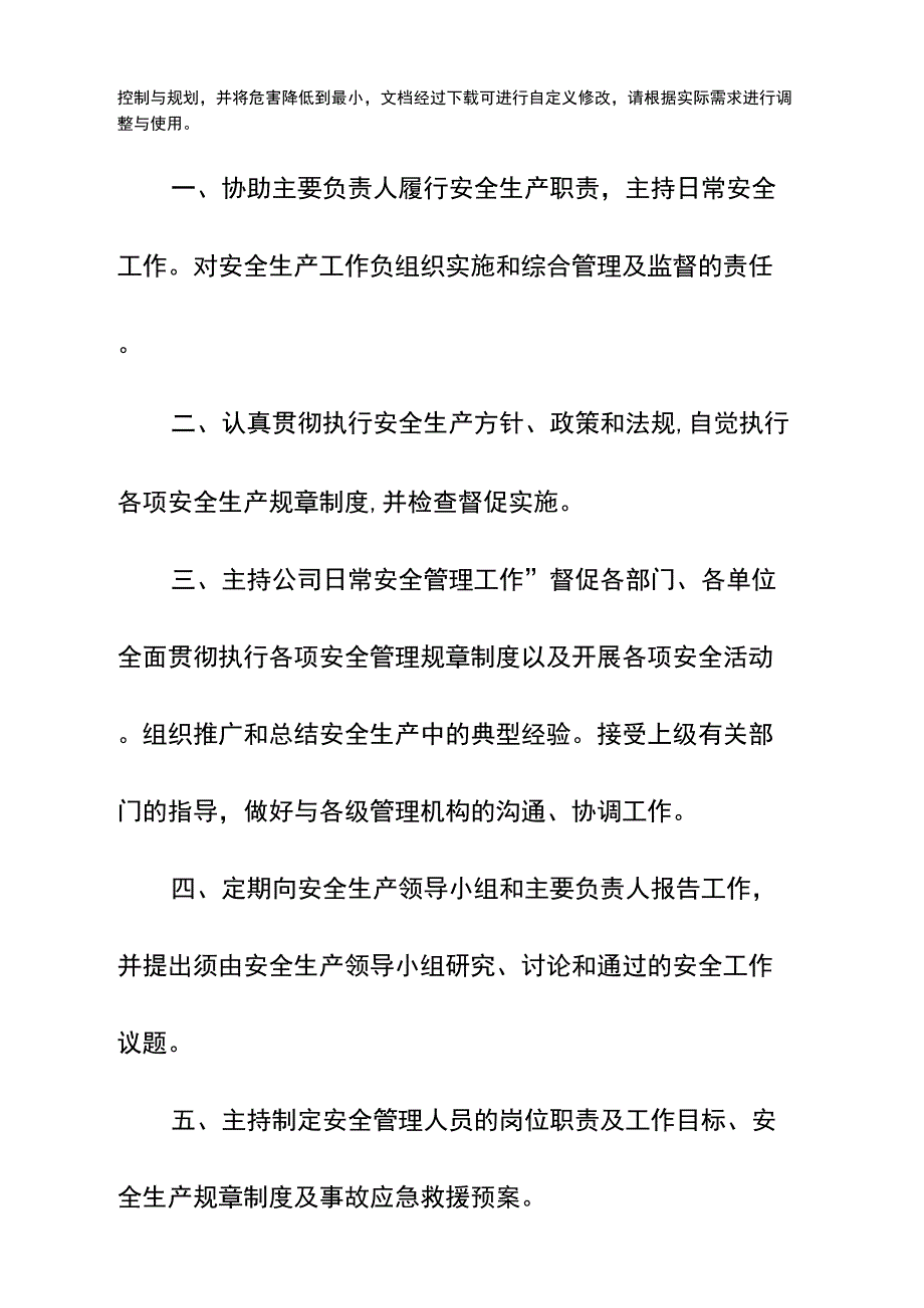 分管安全的负责人工作职责示范文本_第2页