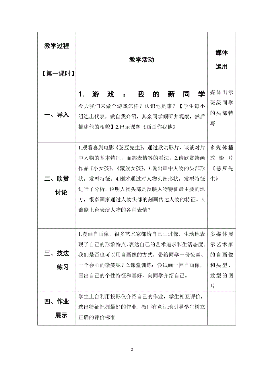 七年级美术上册《画画你我他》教学设计.doc_第2页