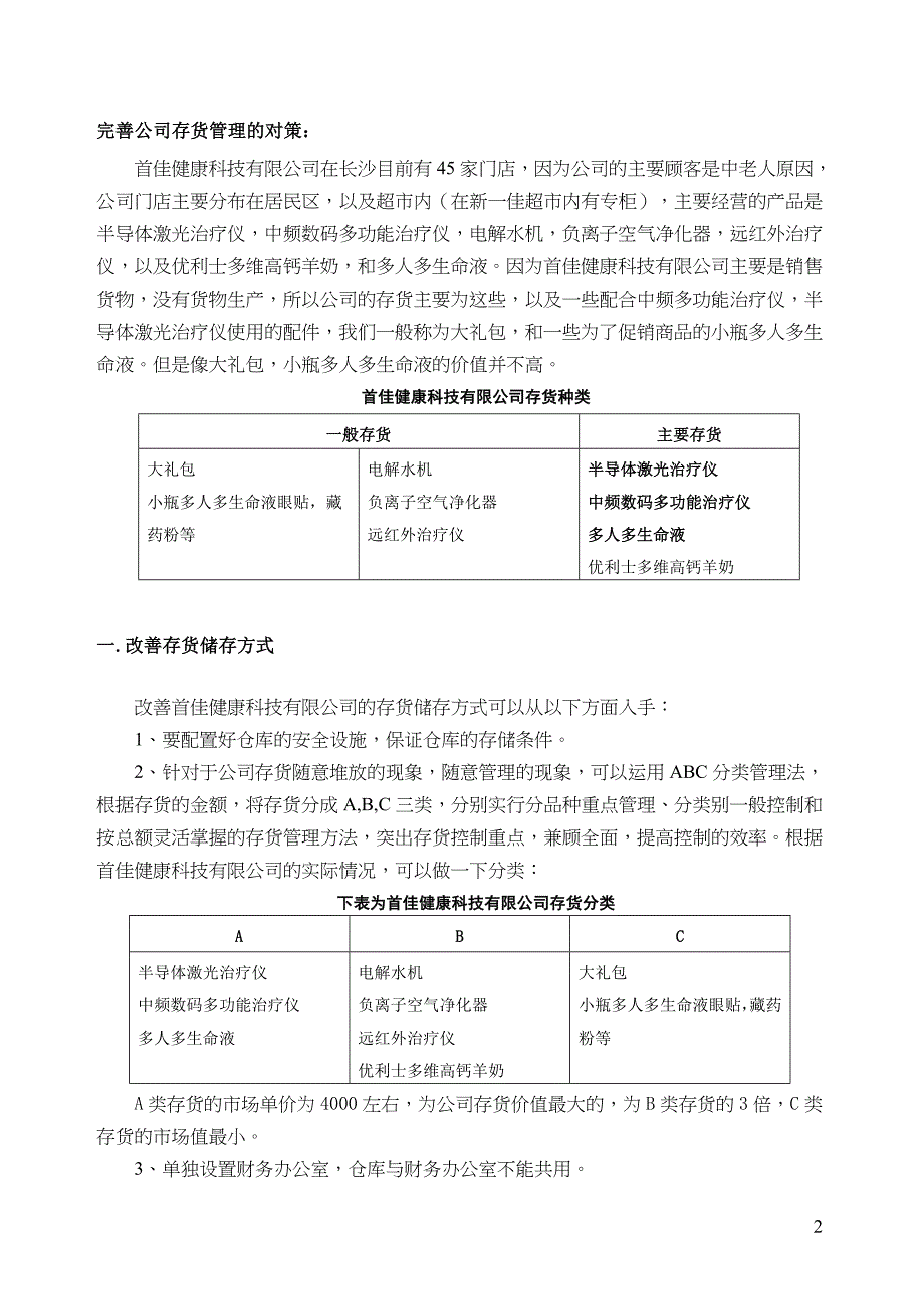 毕业设计-首佳健康科技有限公司存货管理优化方案设计.doc_第2页