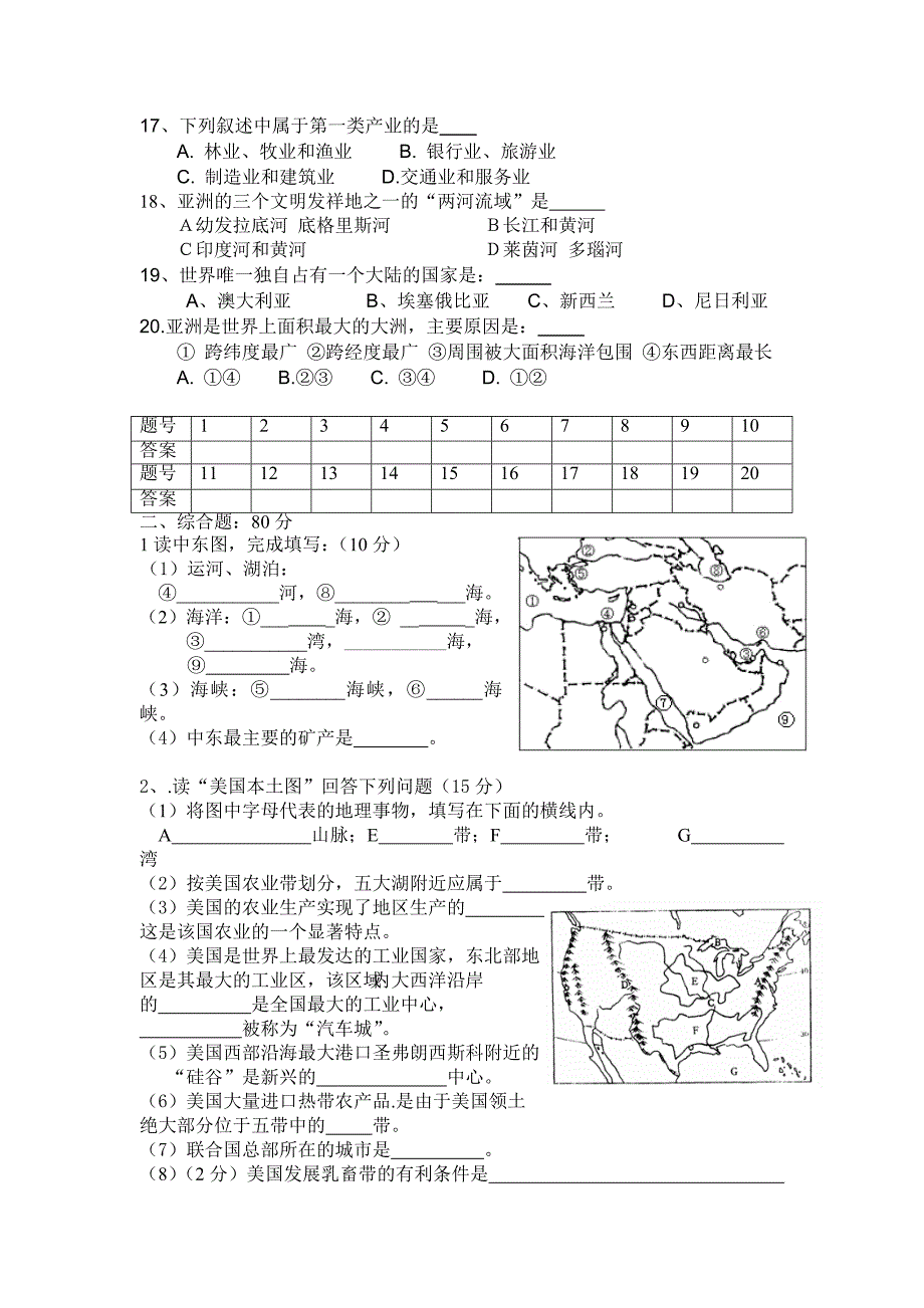 2012年初一地理下册期末考试卷.doc_第2页