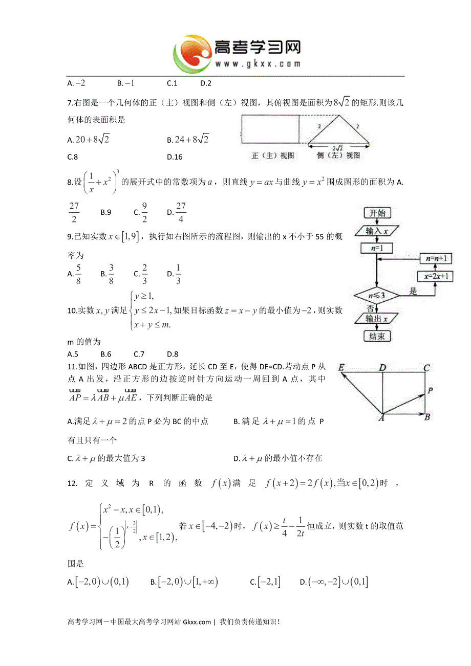 山东省日照市2013届高三第一次模拟考试数学(理)试题.doc_第2页