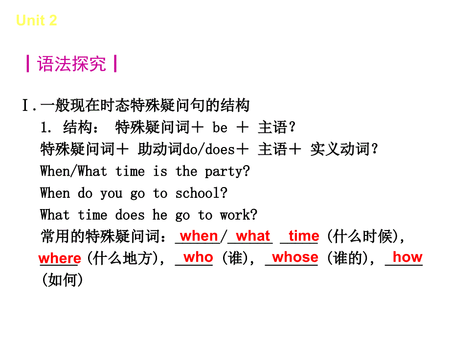 （人教版）七年级英语下册Unit2Whattimedoyougotoschool复习课件_第2页