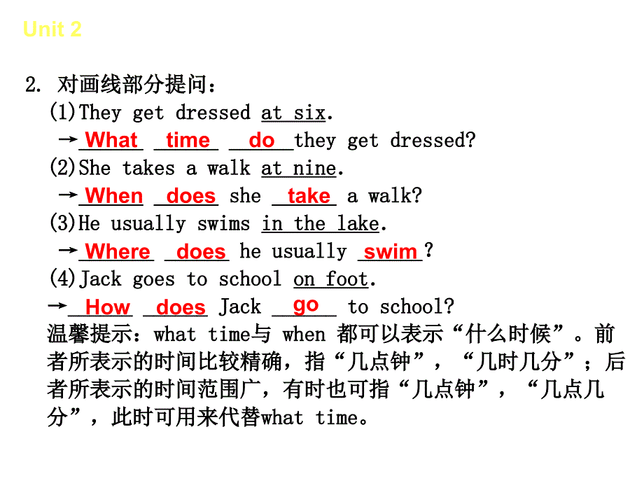 （人教版）七年级英语下册Unit2Whattimedoyougotoschool复习课件_第3页