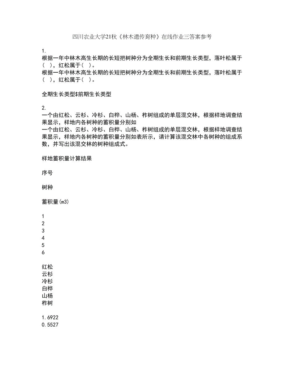四川农业大学21秋《林木遗传育种》在线作业三答案参考99_第1页