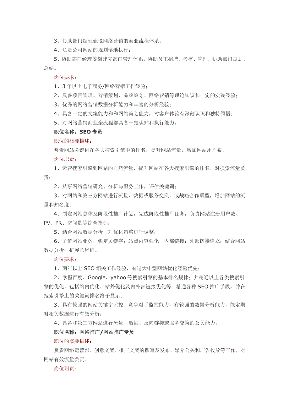 网络营销部门各岗位职责及岗位要求.doc_第2页