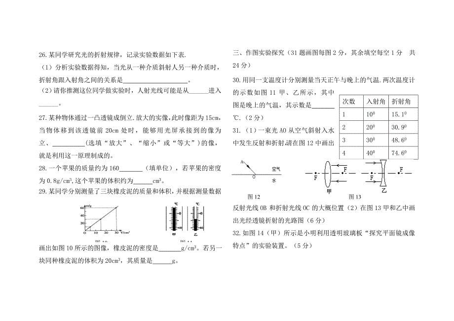 内蒙古新庙中学八年级物理上学期期末作业试题无答案新人教版_第5页