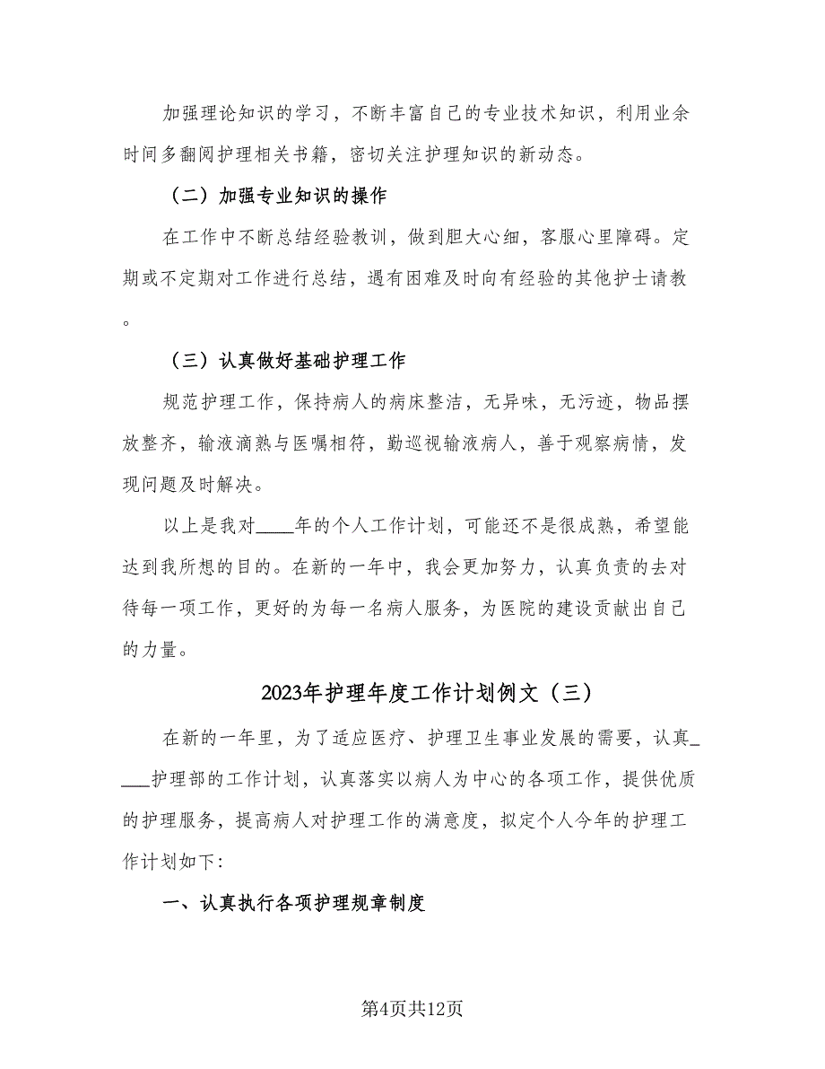 2023年护理年度工作计划例文（5篇）_第4页