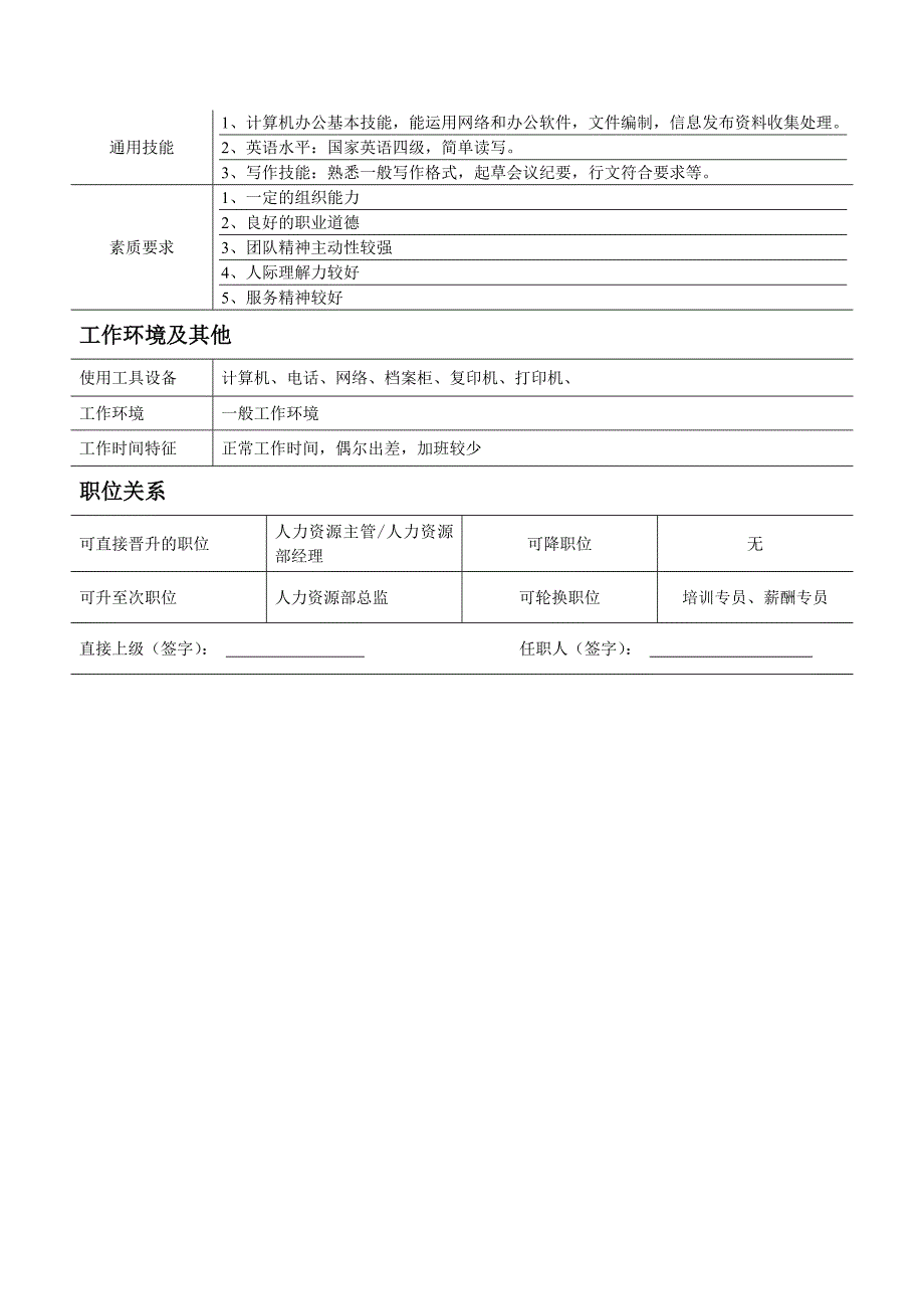 第一次设计招聘专员职务说明书_第4页