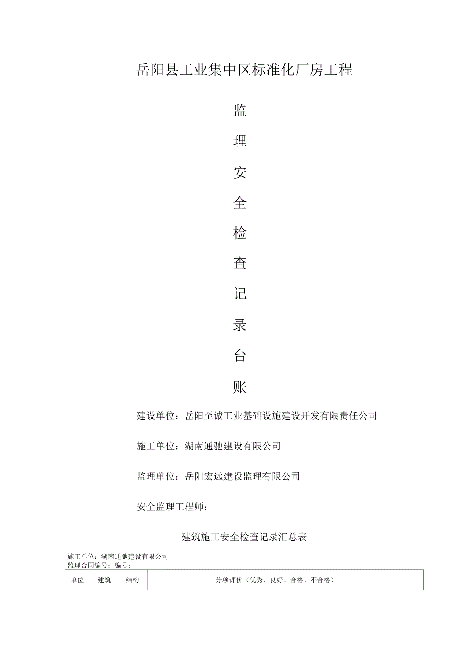 工程监理安全检查记录表新_第1页