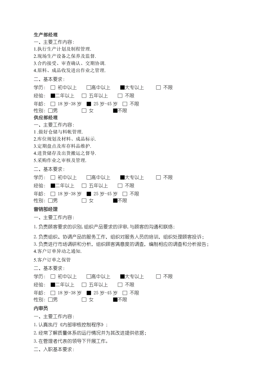 【管理精品】各岗位工作内容及基本任职要求_第2页