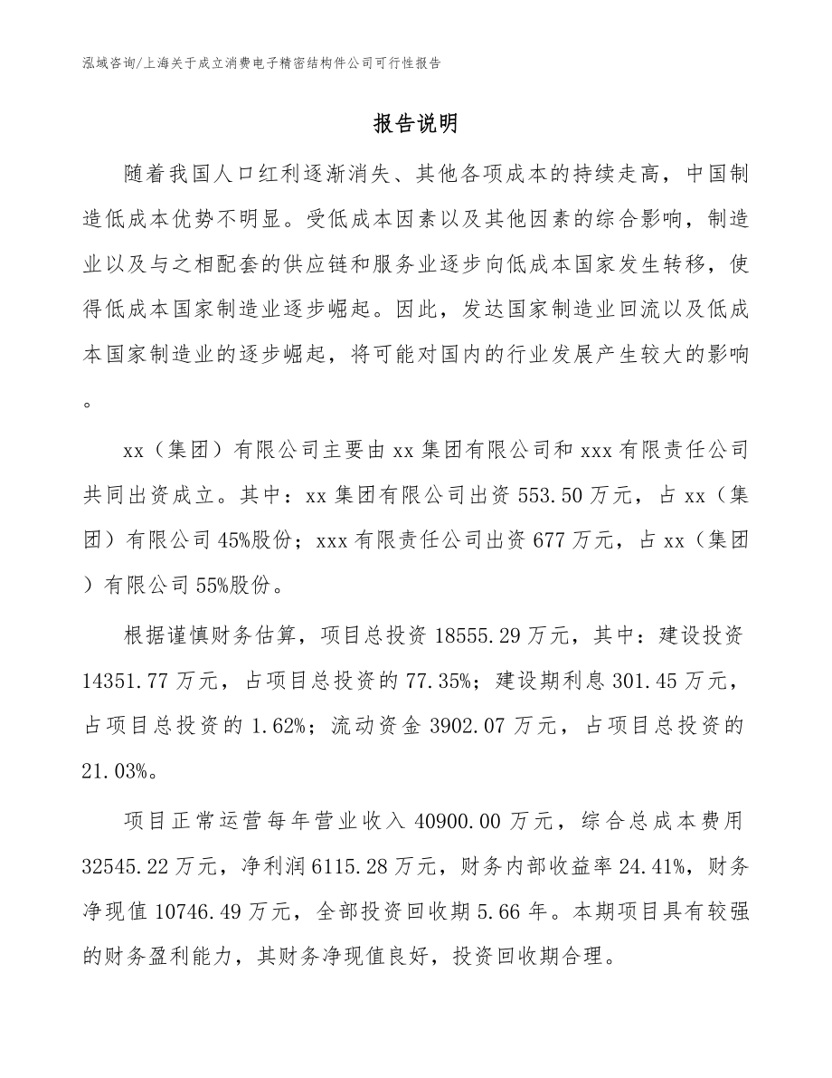 上海关于成立消费电子精密结构件公司可行性报告【模板】_第2页