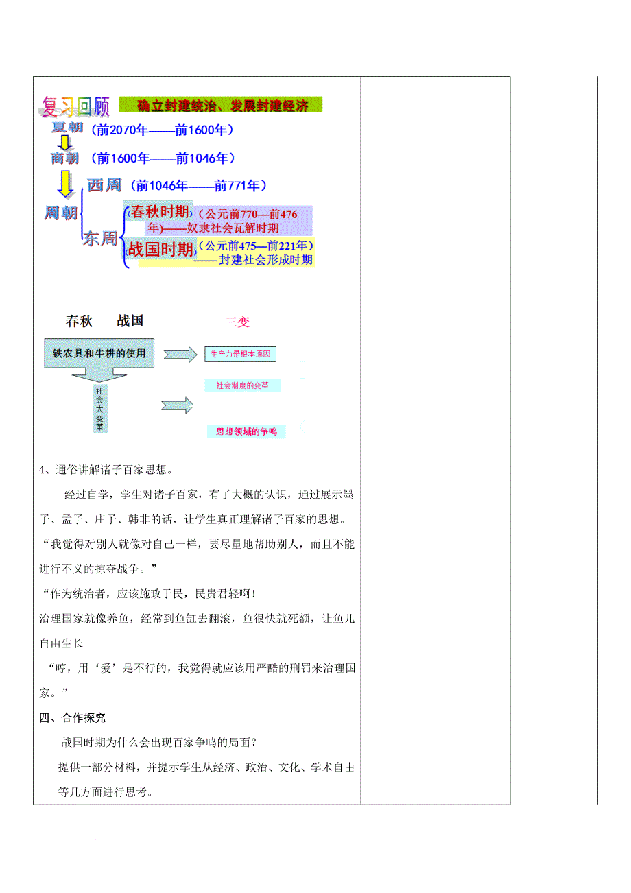 七年级历史上册 第二单元 夏商周时期 早期国家的产生与社会变革 第8课 百家争鸣教案1 新人教版_第4页