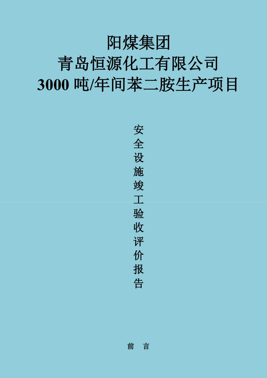 安全设施竣工验收评价报告-阳煤集团青岛恒源化工有限公司3000吨年间苯二胺生产项目(初稿)_第1页