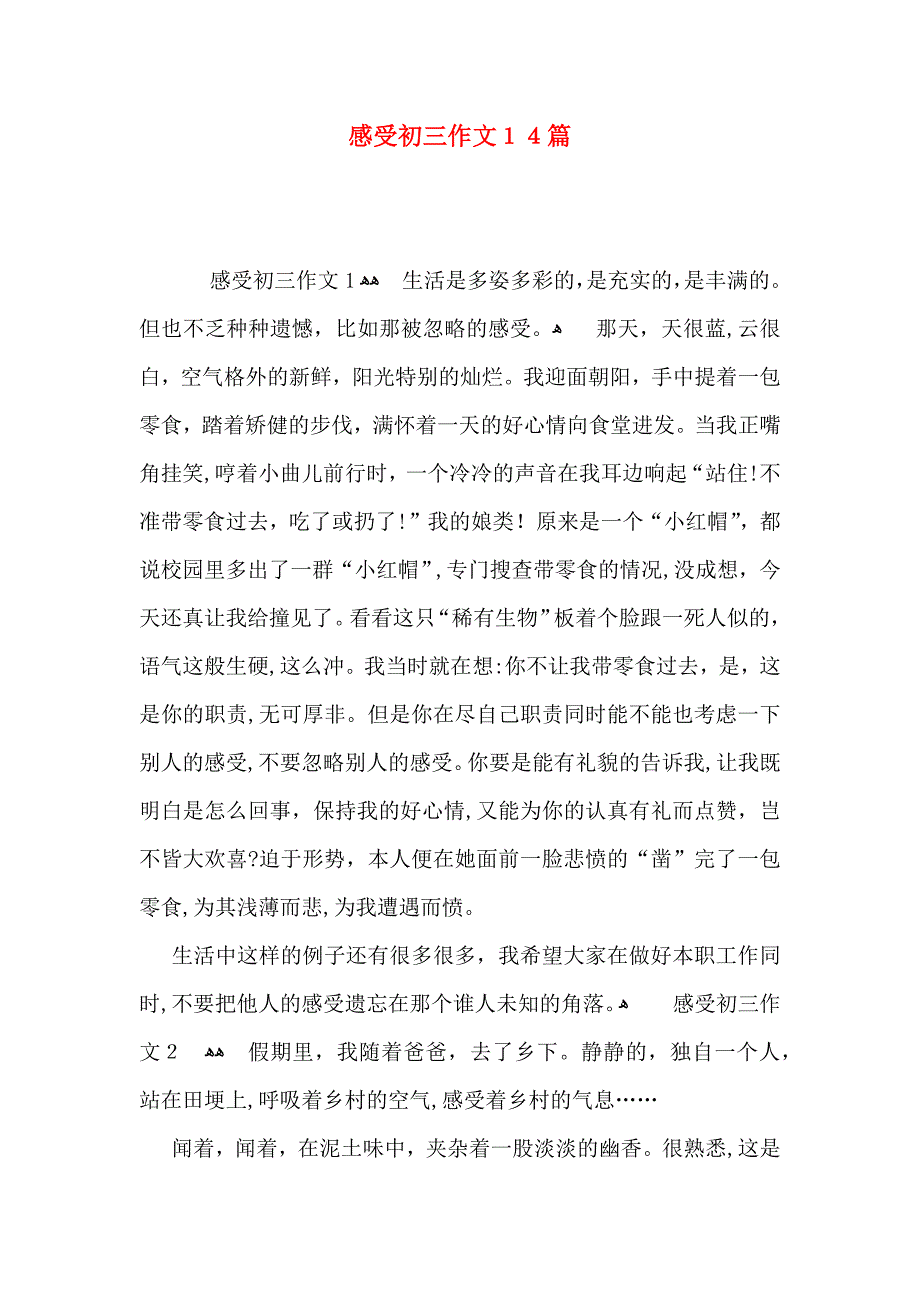 感受初三作文14篇_第1页