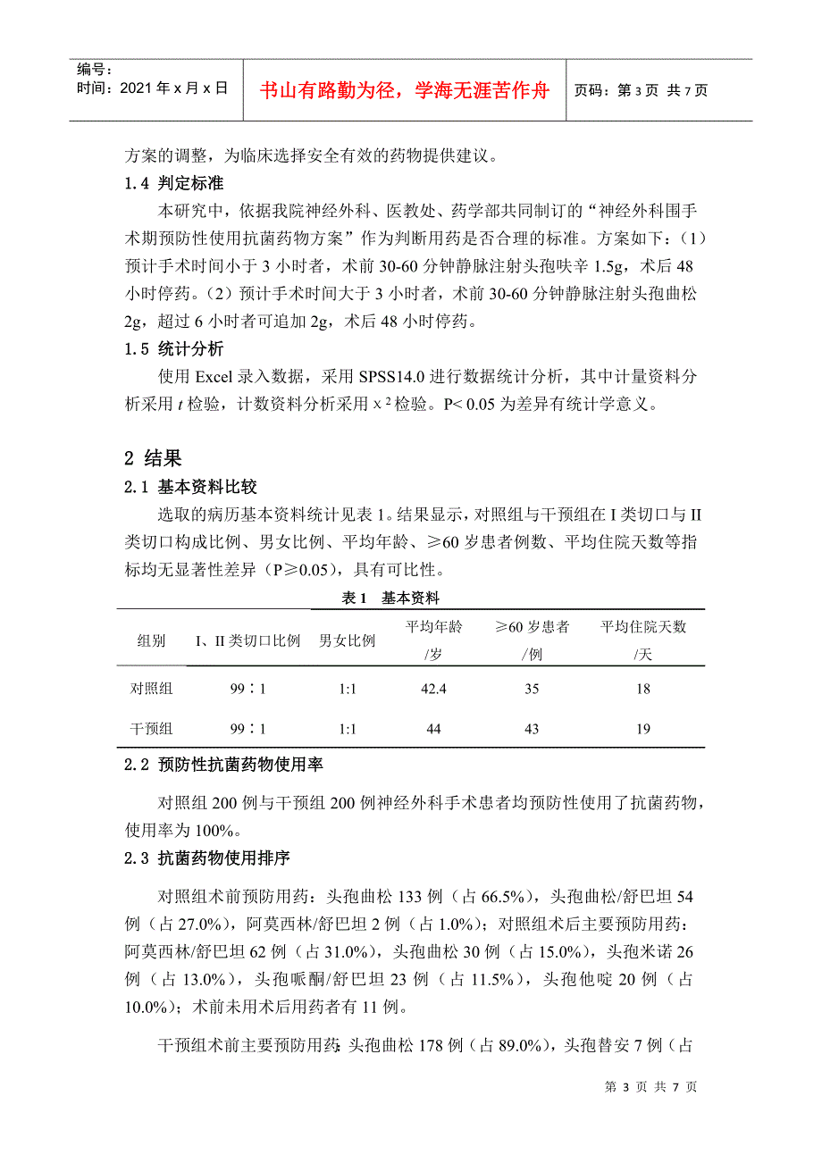 神经外科围手术期预防性使用抗菌药物干预效果分析_第3页