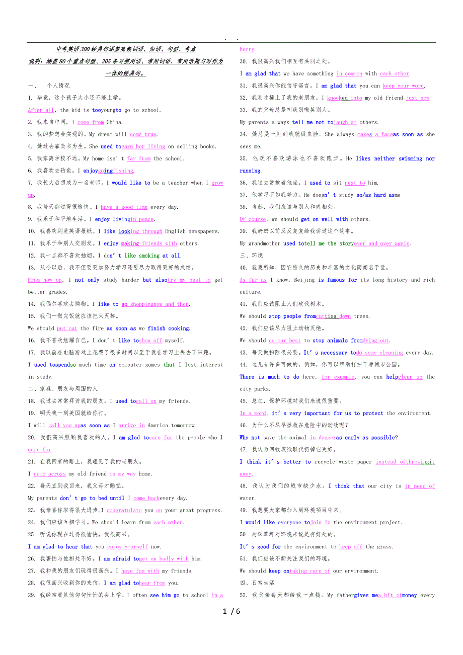 初中英语重点句子_第1页