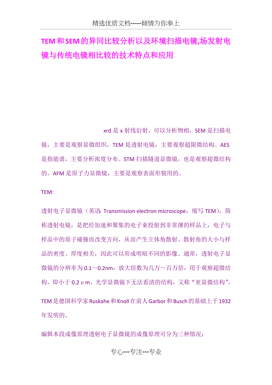 TEM和SEM的异同比较分析以及环境扫描电镜场_第1页