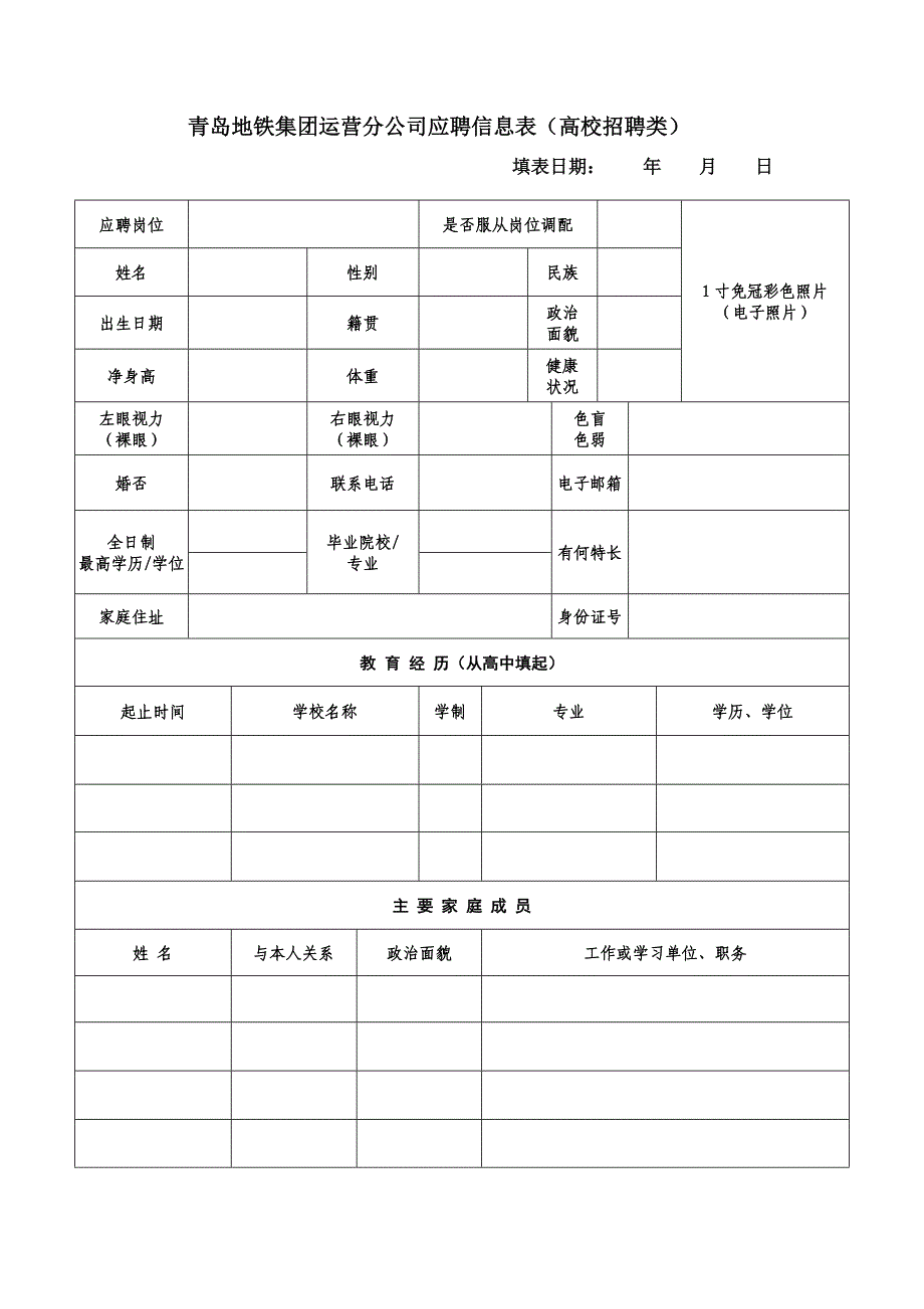 青岛地铁集团运营分公司应聘信息表_第1页