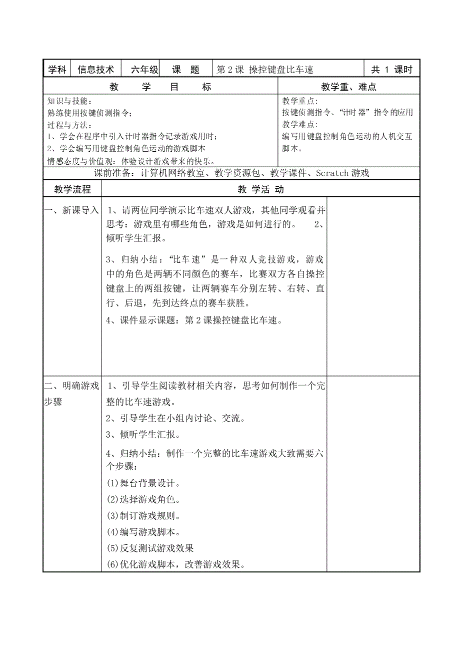 2020闽教版六年级信息技术下册第2课表格式教案_第1页