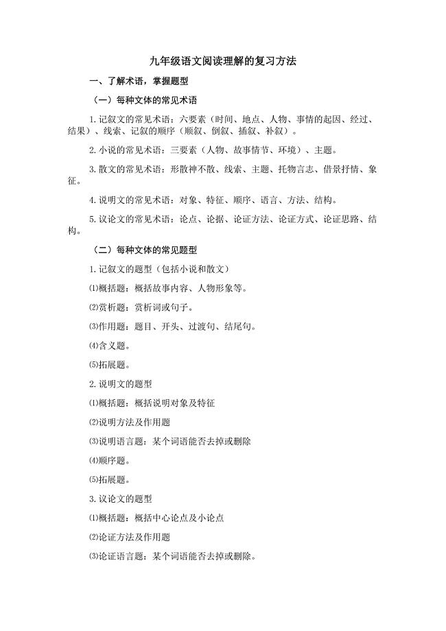 九年级语文阅读理解的复习方法研讨.docx