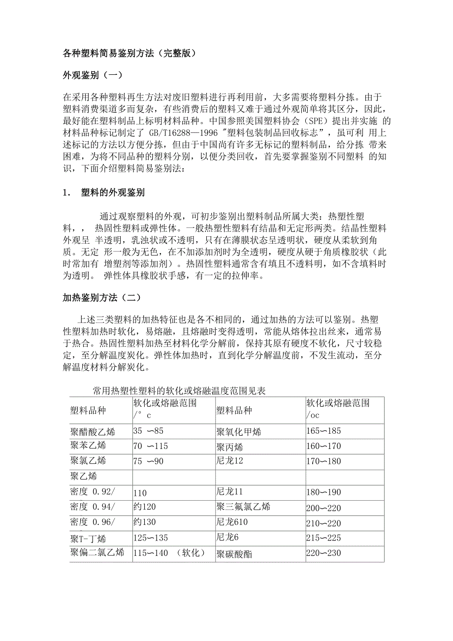 各种塑料简易鉴别方法完整版外观鉴别一在采用各种塑料再生方法_第1页