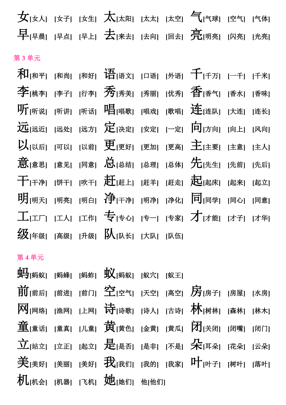 人教版语文一年级下册全部生字组词_第2页