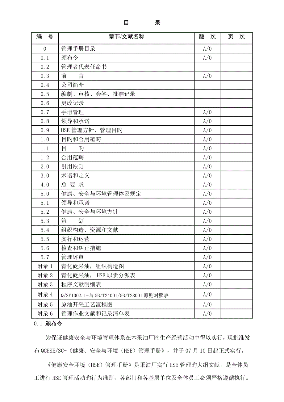 油田公司健康安全与环境HSE管理标准手册_第1页