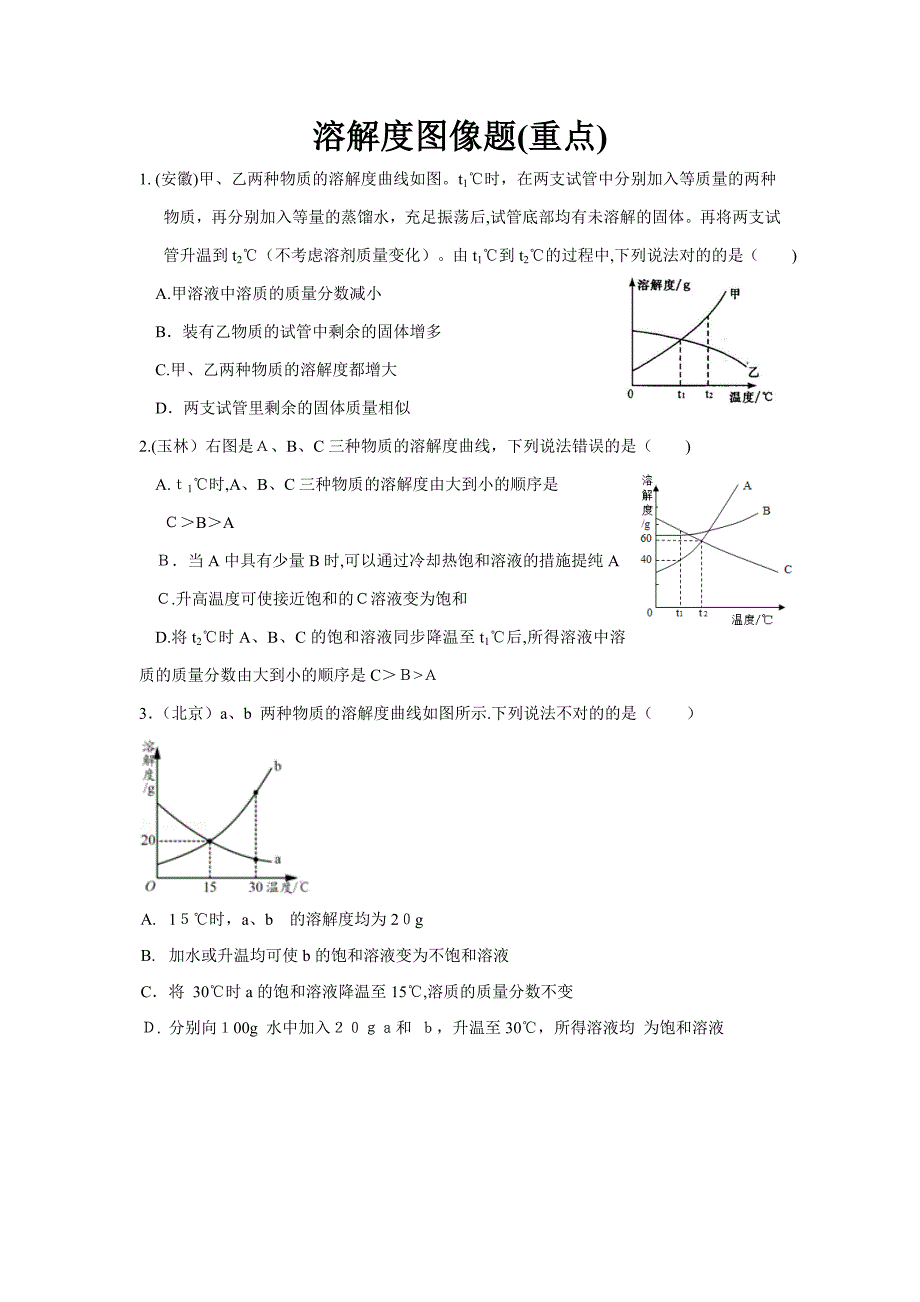 溶解度图像题(重点)_第1页