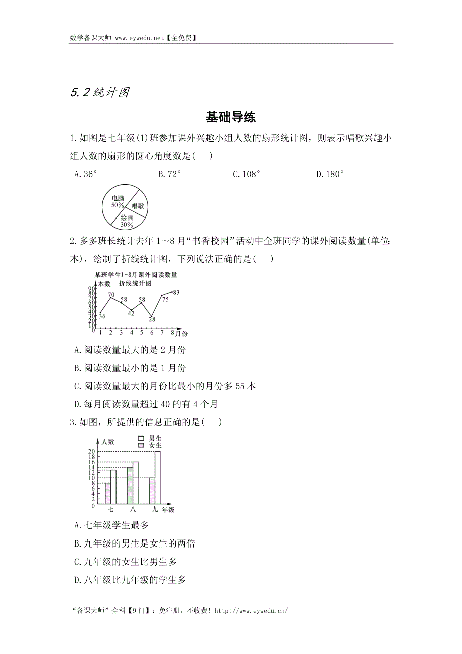 精校版湘教版七年级数学上册同步导练：5.2 统计图_第1页