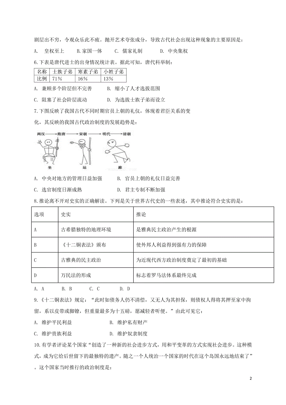 黑龙江省东部地区四校联考2019-2020学年高一历史上学期期末考试试题_第2页